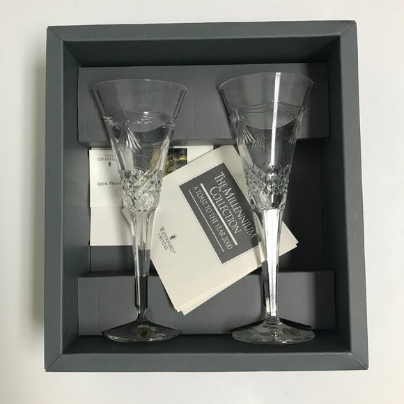 Vtg Waterford Crystal The Millennium Collection 2000 "Peace" Toasting Flutes (2) - Picture 4 of 10